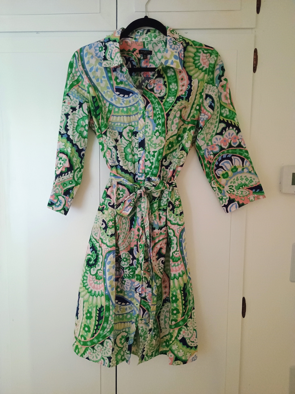 Talbots Green and Light Blue Paisley Shirtdress 10P - Picture 3 of 6